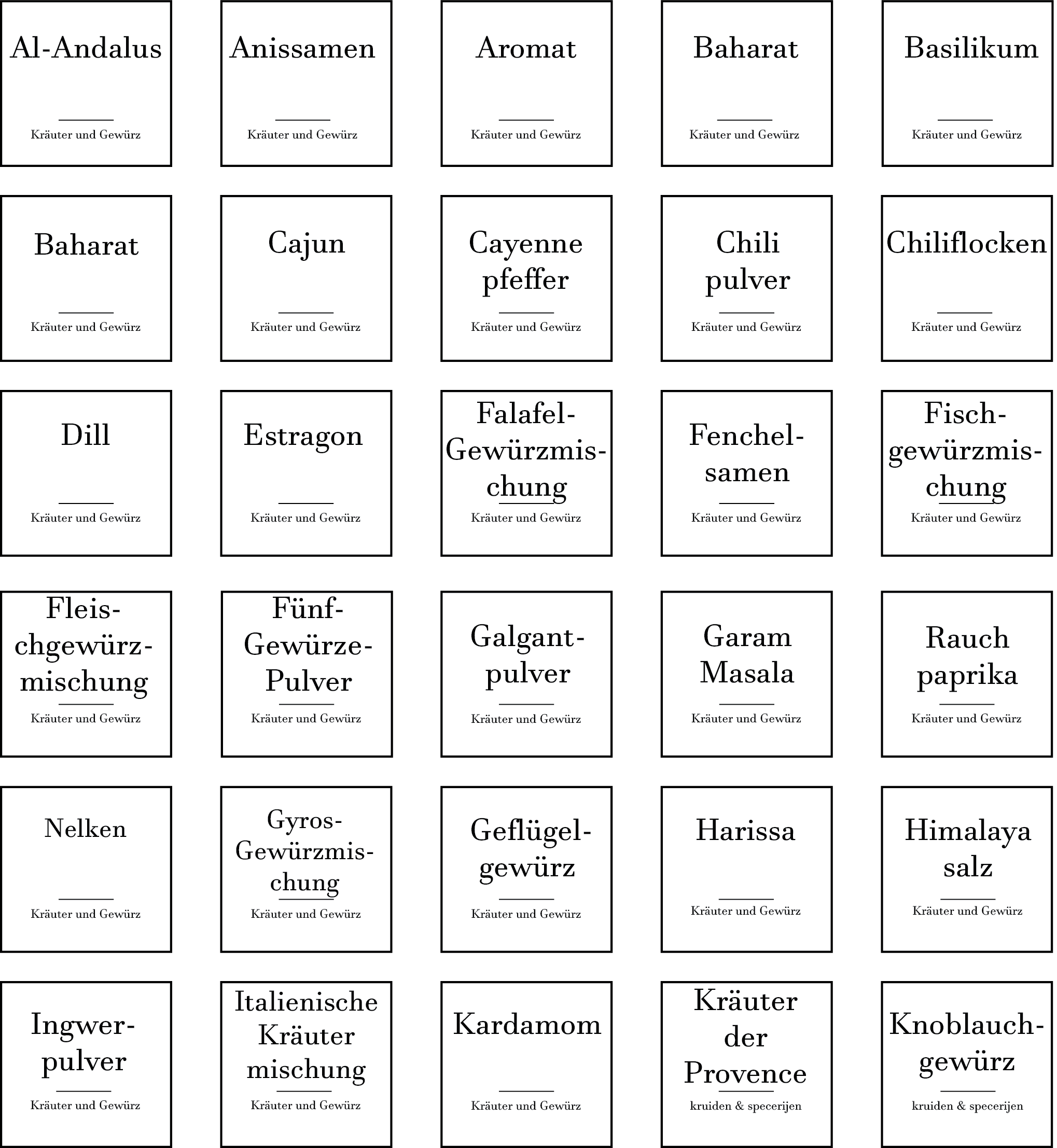 Etiketten für quadratische Gläser