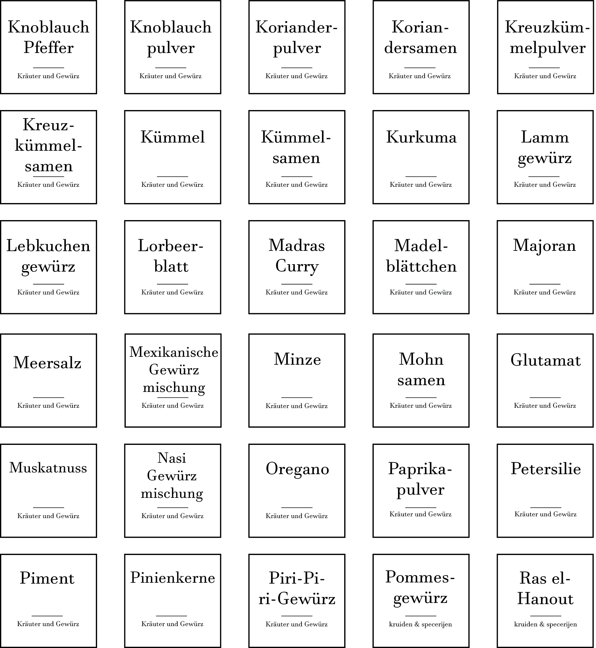 Etiketten für quadratische Gläser