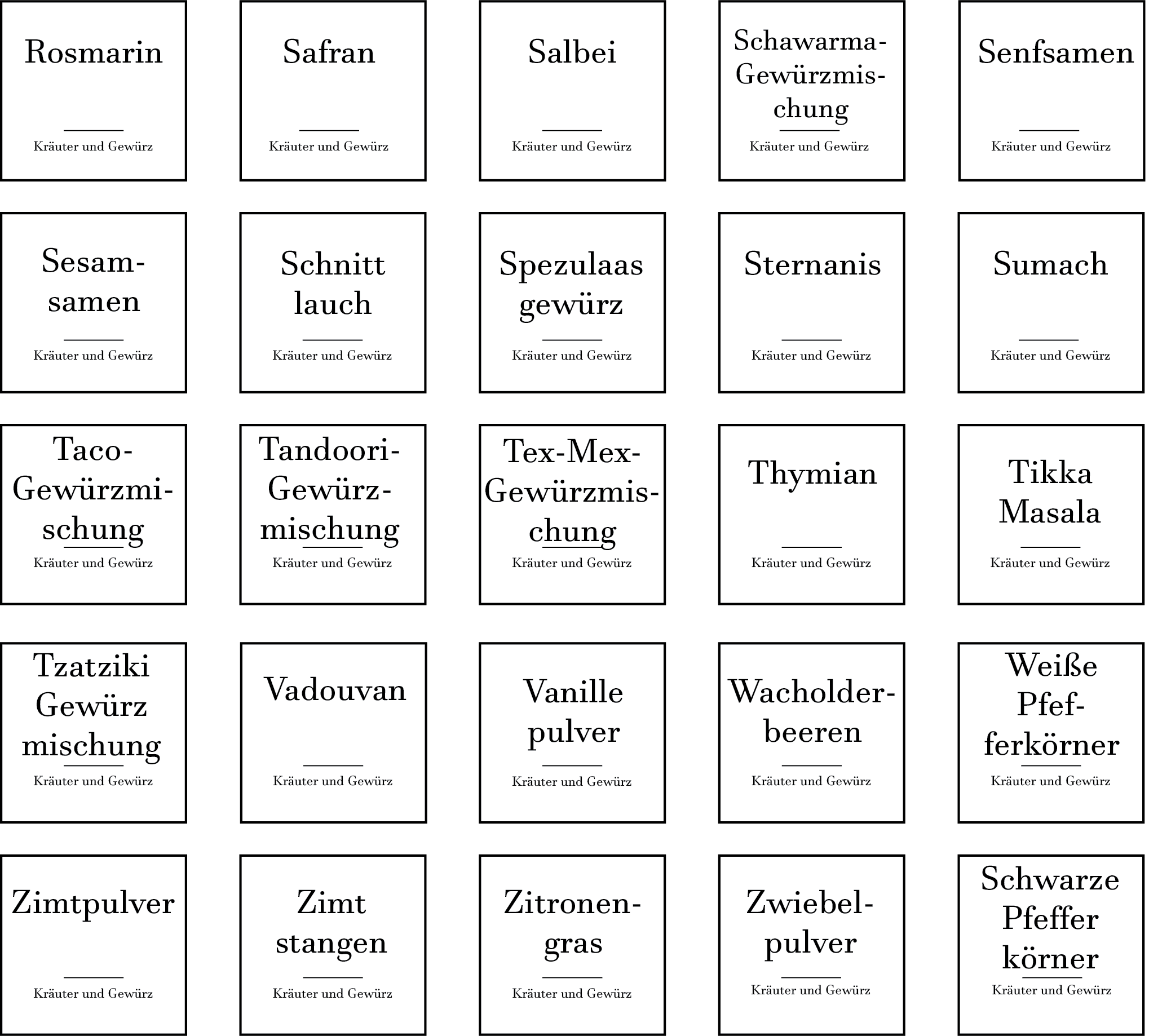 Etiketten für quadratische Gläser