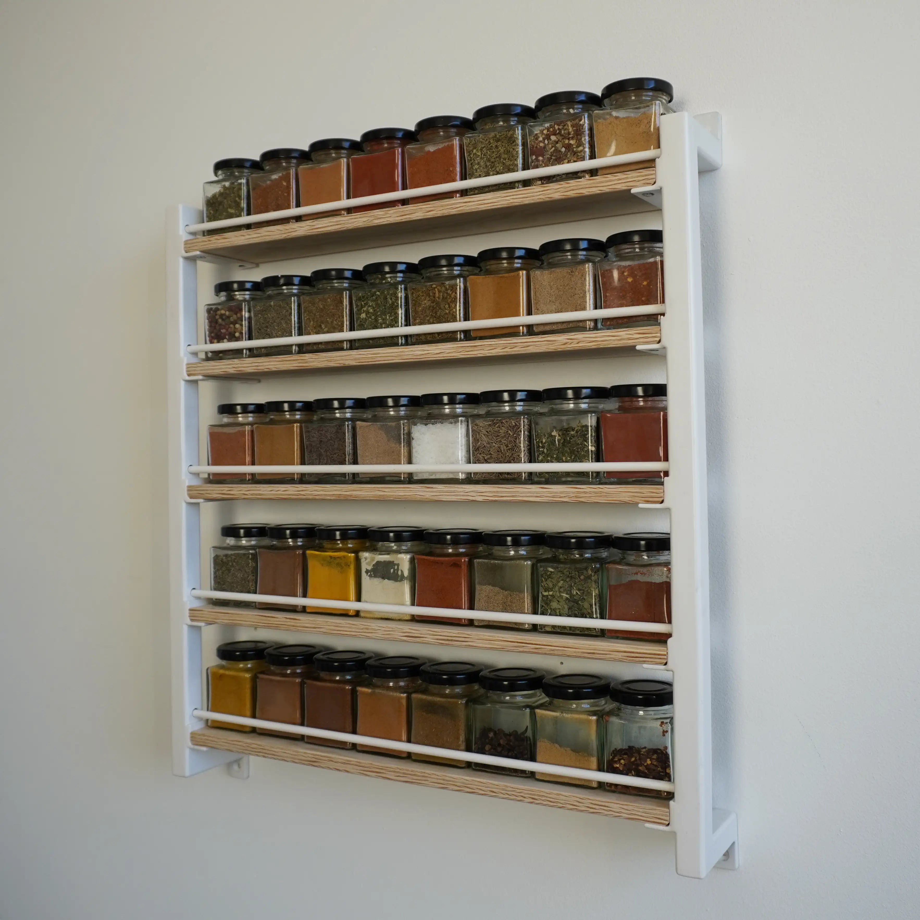 Stahl- und Holz-Gewürzregal (Weiß - 40 Gläser)