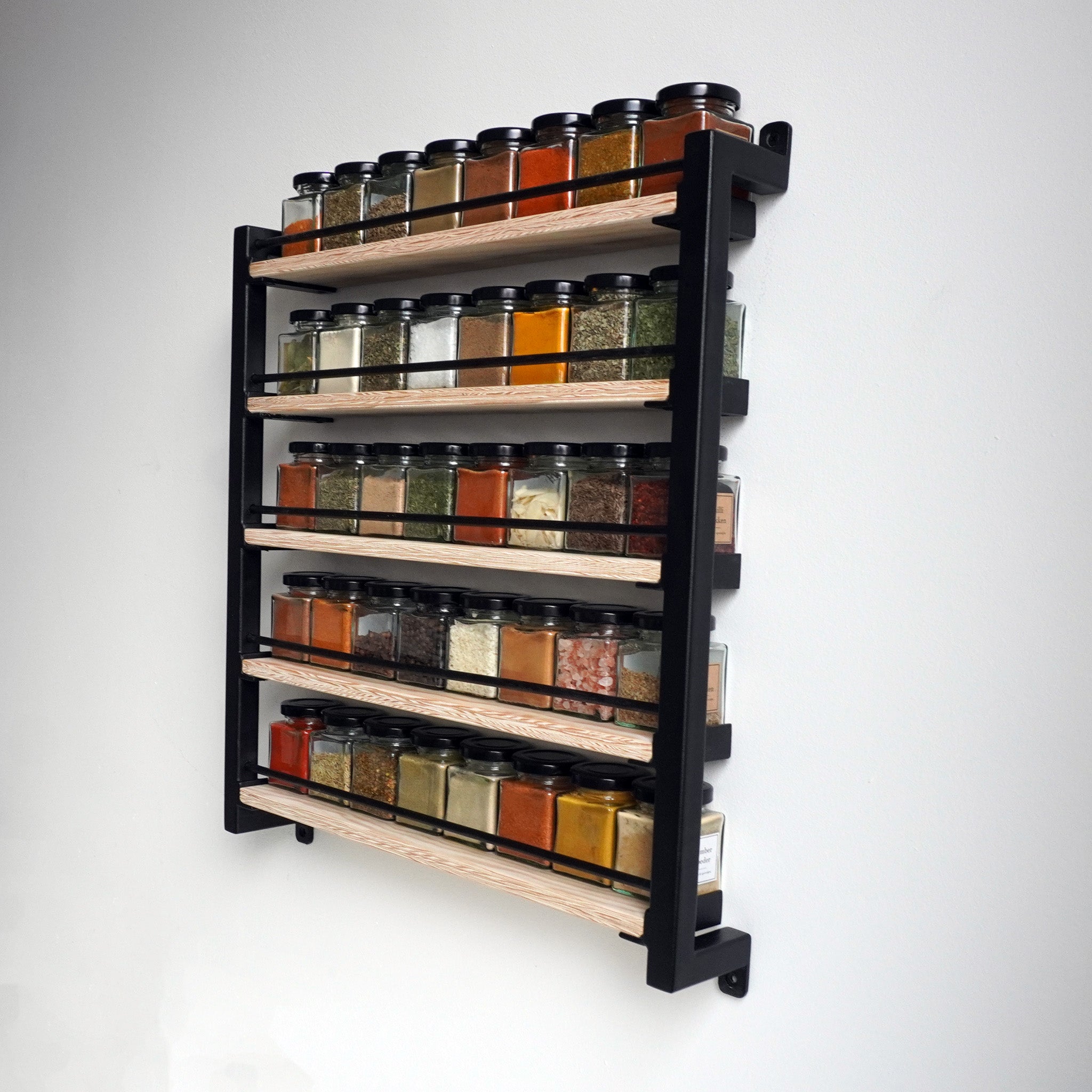 Gewürzregal aus Stahl und Holz (40 Gläser)
