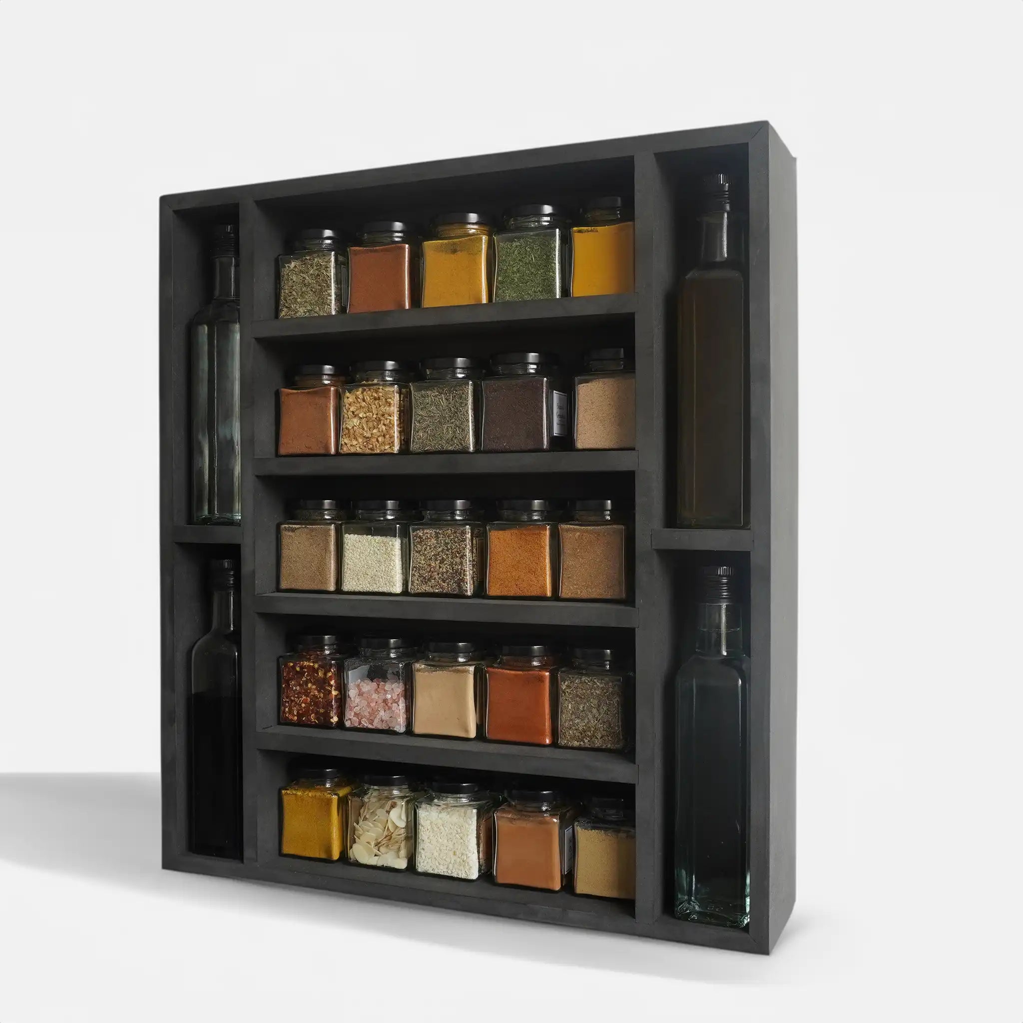 Schwarzes Gewürzregal (25 Gläser und 4 Ölflaschen)