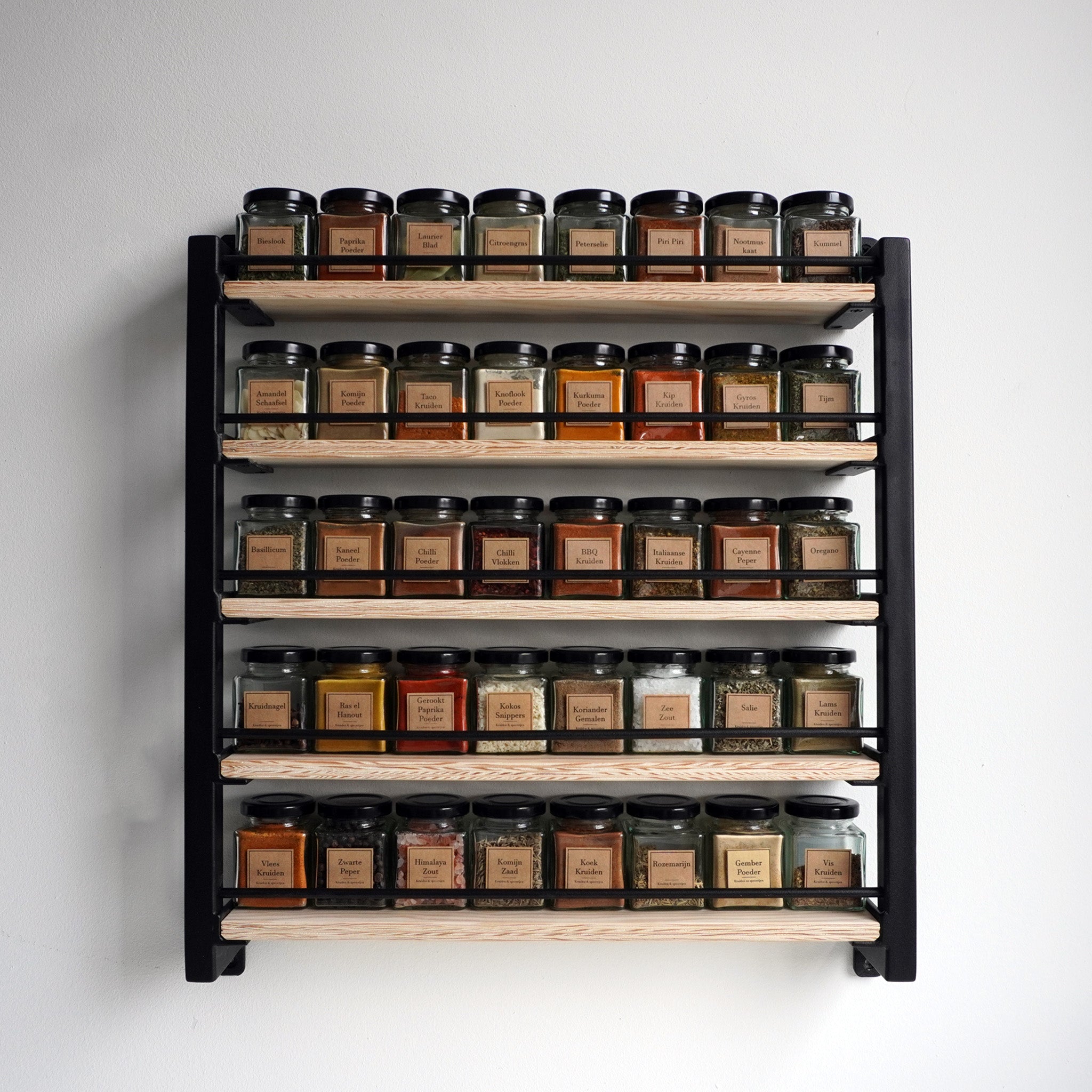 Gewürzregal aus Stahl und Holz (40 Gläser)